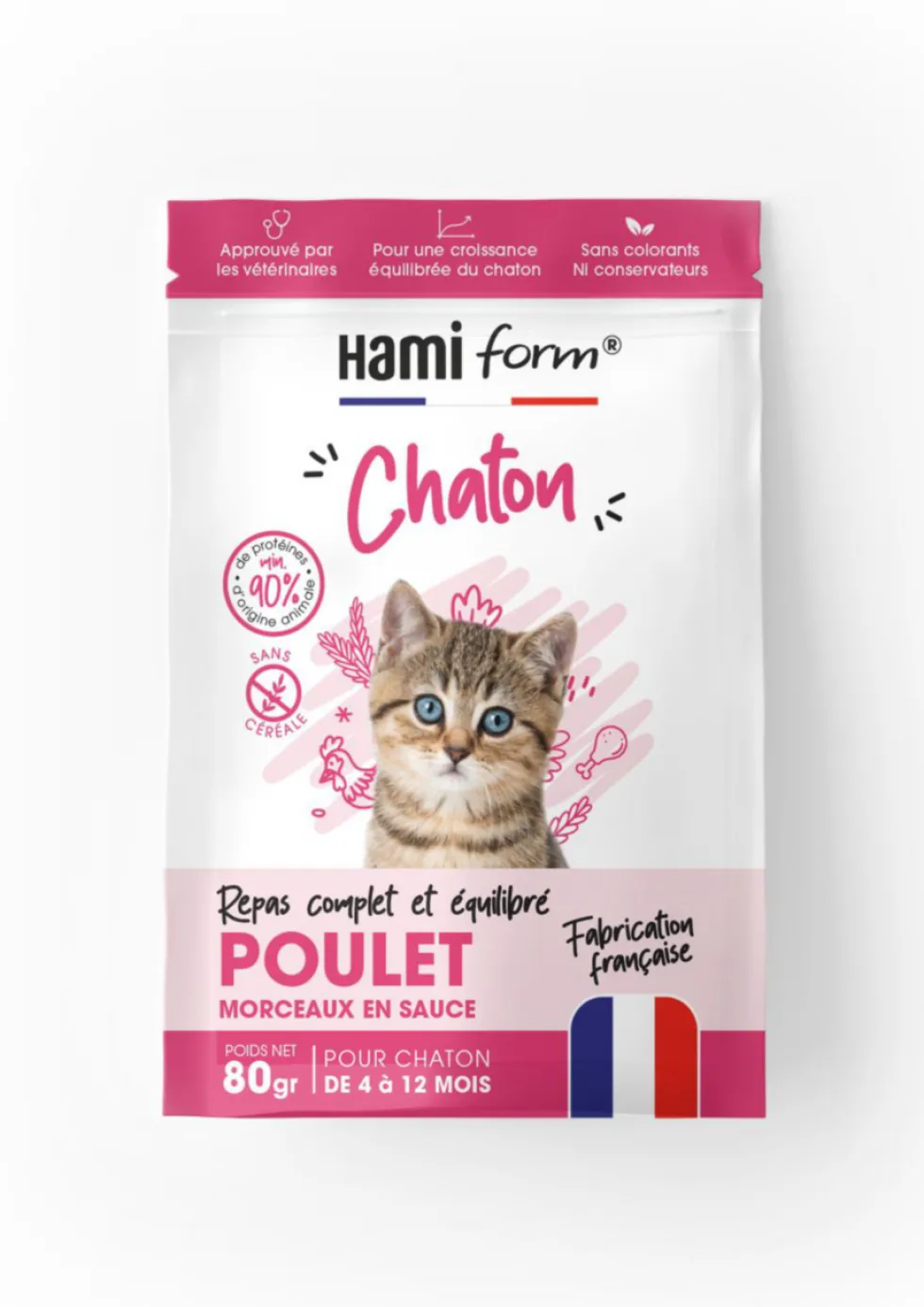 Alimentation complète pour chaton de 4 à 12 mois poulet HamiForm - pochon de 80 g