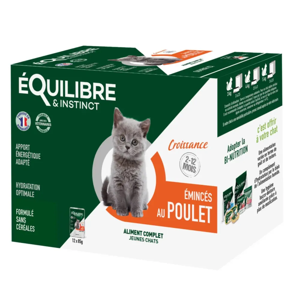 Aliment humide pour chaton poulet spécial croissance Équilibre & Instinct - 12 x 85 g