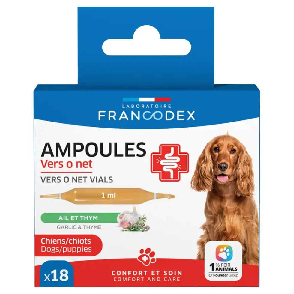 Ampoules confort intestinal pour chien et chiot ail et thym Francodex Vers O Net - x 18 de 1 ml