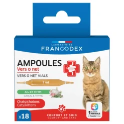 Ampoules confort intestinal pour chat et chaton ail et thym Francodex Vers O Net - x 18 de 1 ml
