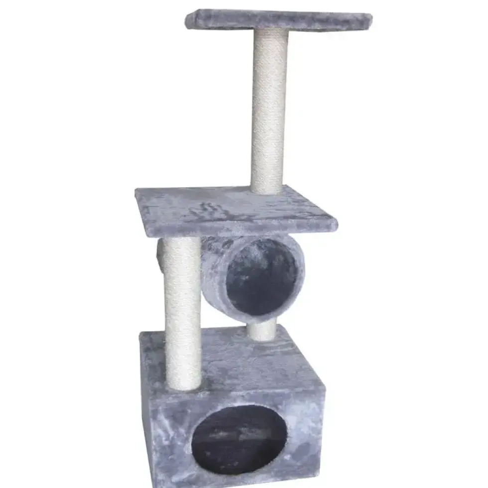 Arbre à chat avec panier et griffoir coloris gris Rodo - 110 cm