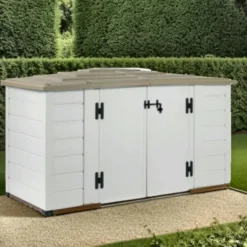 Armoire de jardin coloris blanc en résine capacité 1 800 L - 88 x 212 x 133 cm