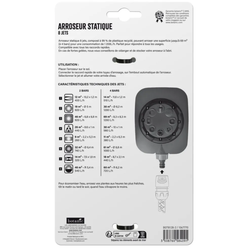 Arroseur statique 8 jets botanic® - Surface maximale d'arrosage de 69 m²