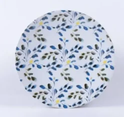 Assiette à dessert en grès à motif végétal bleu et vert Althéa - Ø 21 cm