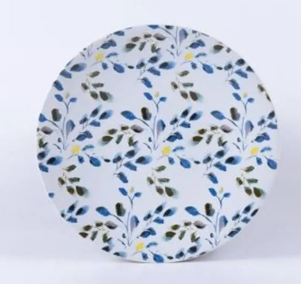 Assiette à dessert en grès à motif végétal bleu et vert Althéa - Ø 21 cm