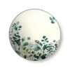 Assiette à dessert en grès Oxalis coloris blanc motif floral vert - Ø 21 cm