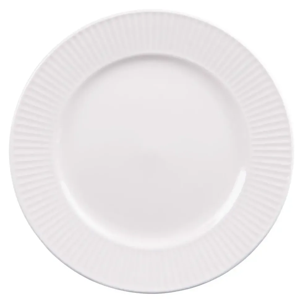 Assiette plate en porcelaine blanche et contour strié Lina - Ø 27 cm
