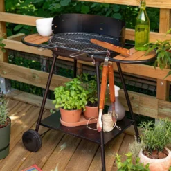 Barbecue charbon Mini chef tube rond 2 tablettes - 101 x 56 x 89 cm