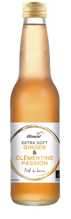 Boisson Extra Soft Ginger clémentine fruit de la passion Bio en bouteille de verre Vitamont - 33 cl