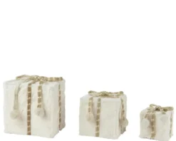 Boîte cadeau en fausse fourrure blanche grand modèle - 21 x 21 x 21 cm