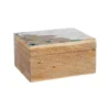 Boîte en bois de manguier à décor floral pêche petit modèle - 12,5 x 7,5 x 5 cm