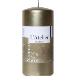 Bougie cylindrique taille L or L’Atelier de Denis - Ø 6,8 x H 14,5 cm