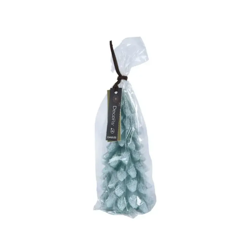 Bougie forme sapin en cire verte à paillettes - Ø 8 x H 16,5 cm