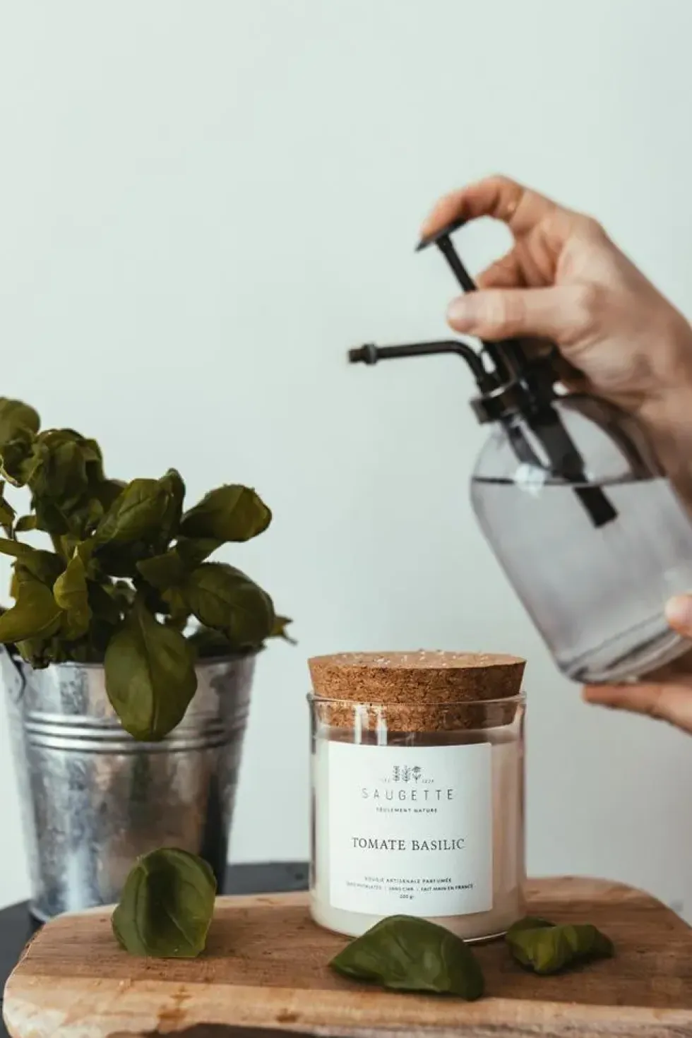 Bougie parfumée avec pochon Saugettes Les Essentielles senteur tomate Basilic - 100 g