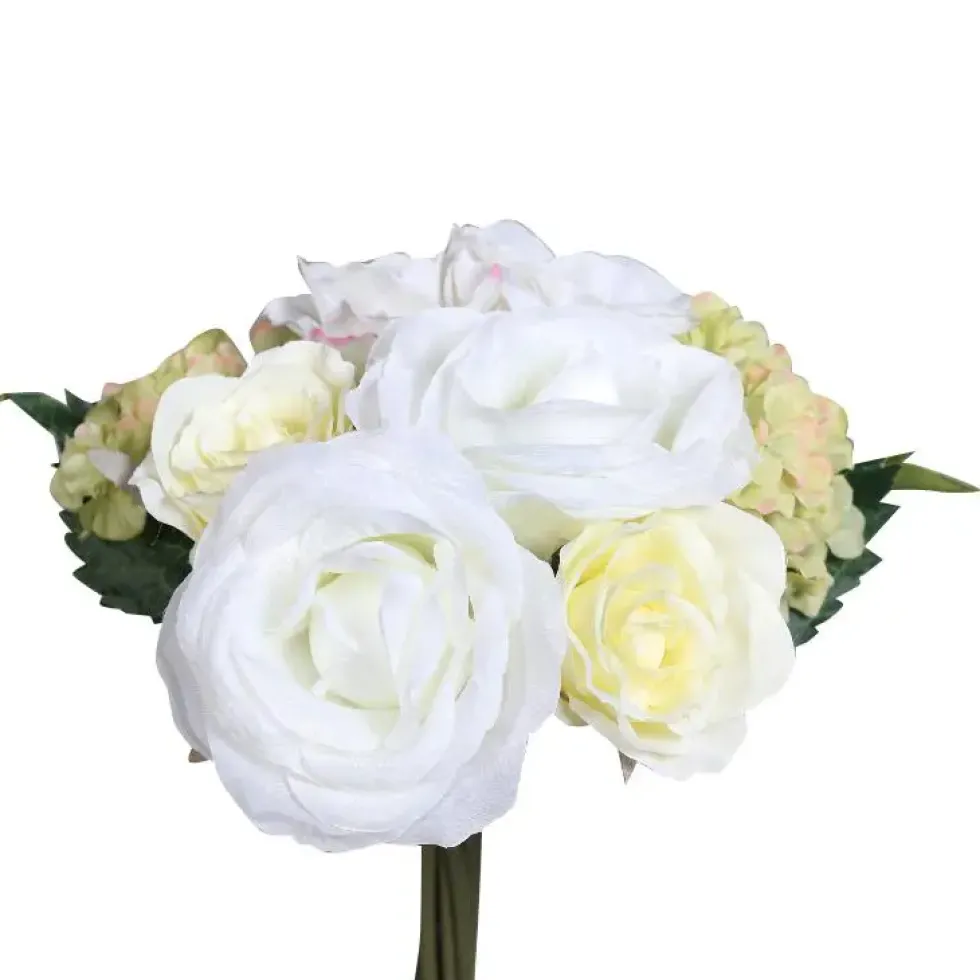 Bouquet de fleurs artificielles Rose et Hortensia blanc – 35 cm