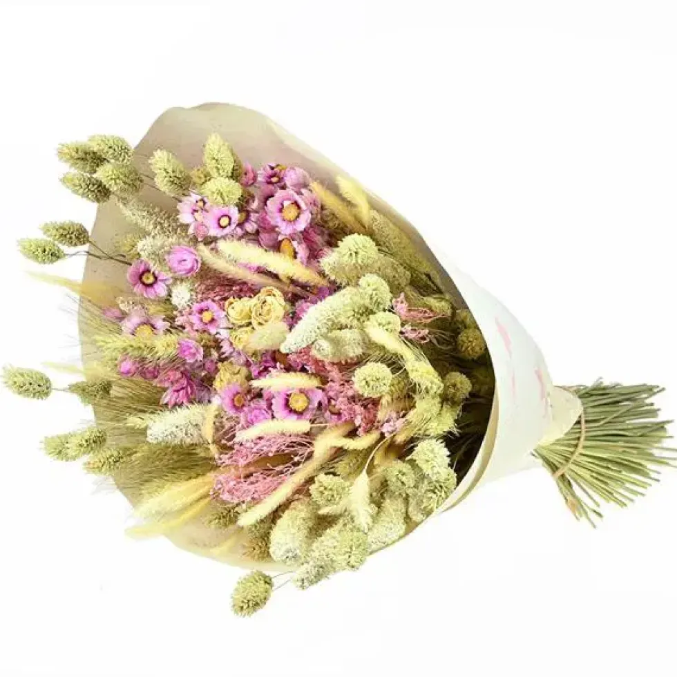 Bouquet de fleurs séchées Naturalys Prestige rose et blanc - Ø 25/30 x H 50 cm