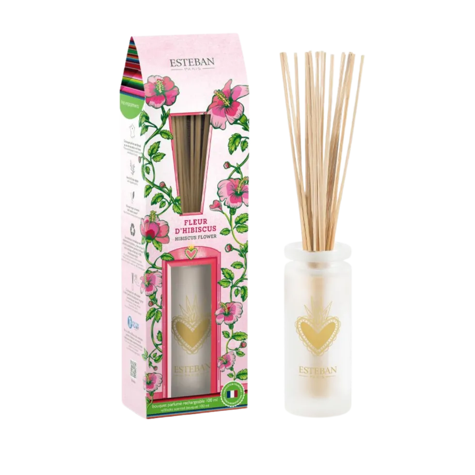 Bouquet parfumé avec sa recharge senteur fleur d'hibiscus Esteban - 100 ml