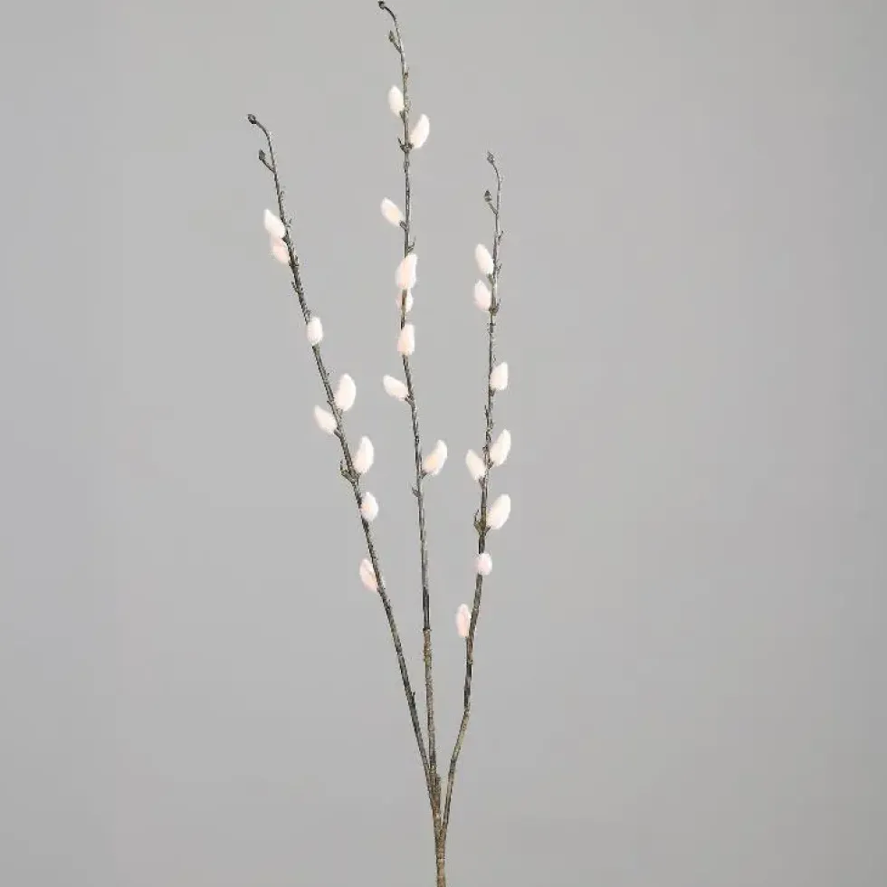 Branche artificielle de chatons de saule en osier rose clair à 3 rameaux - 77 cm