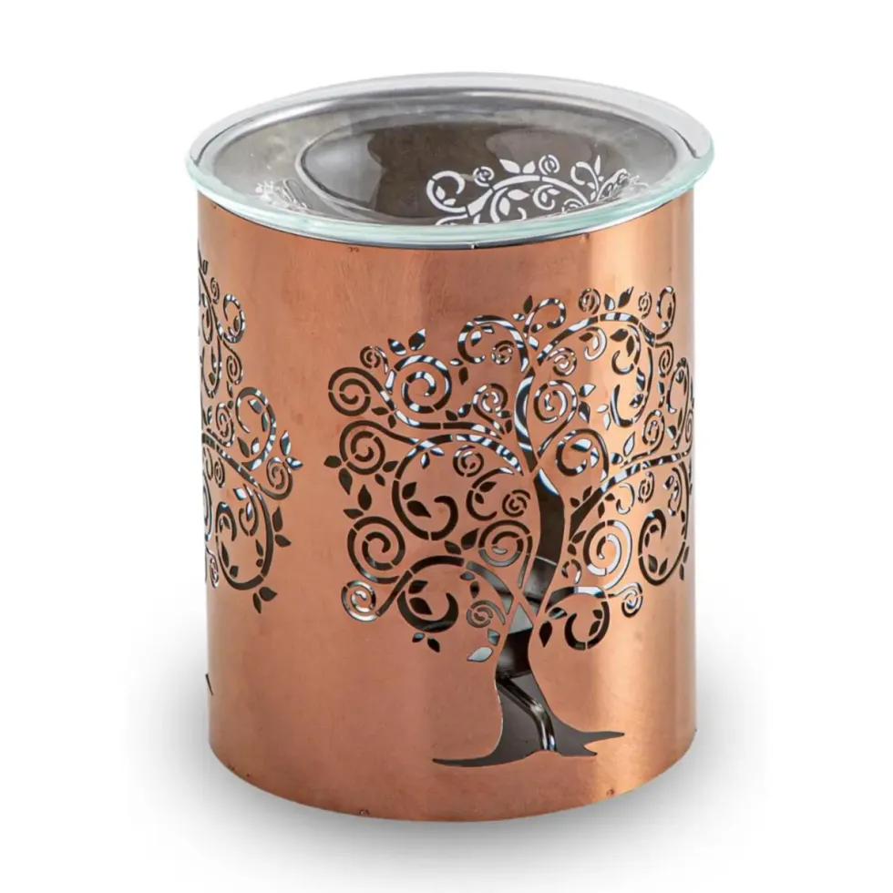 Brûle-parfum arbre sacré coloris orange en métal Zen' Arôme