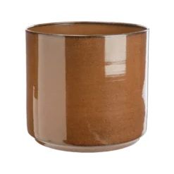Cache-pot coloris marron en zinc Looma taille M - Ø 25 x 24 cm