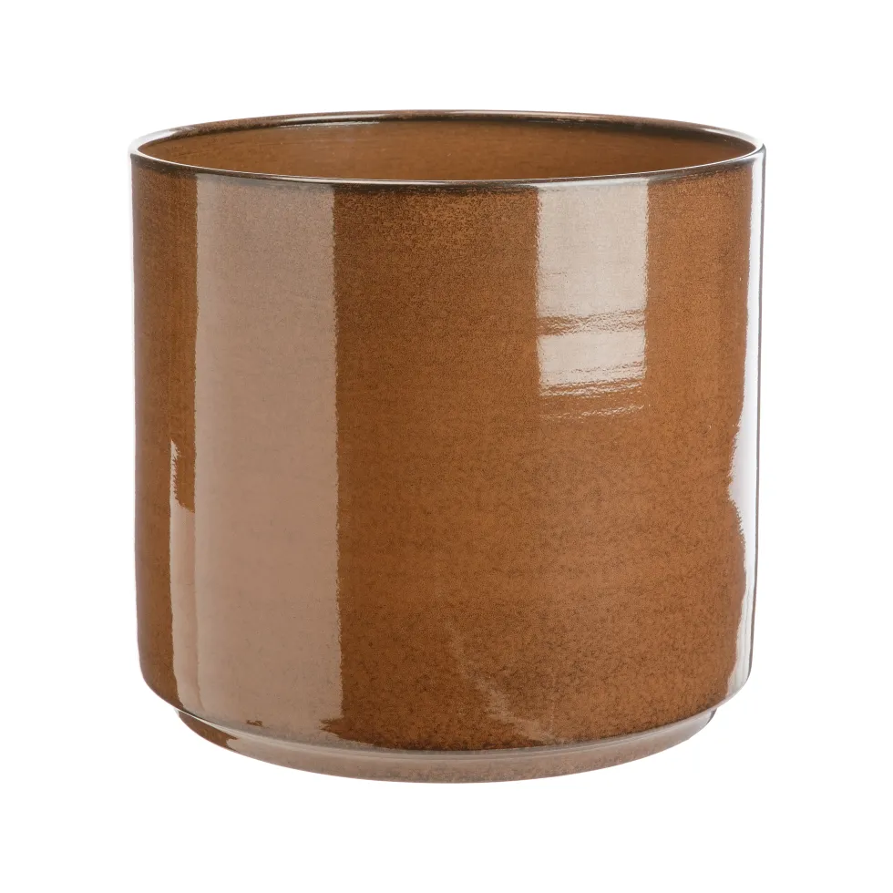 Cache-pot coloris marron en zinc Looma taille M - Ø 25 x 24 cm
