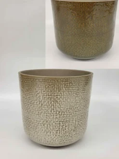 Cache-pot coloris vert et blanc Sandstone - 13,5 x 13 cm