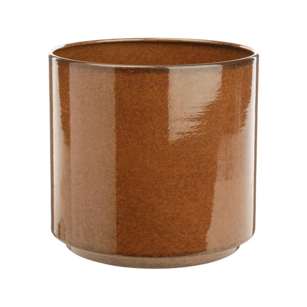 Cache-pot Looma coloris marron en zinc taille S - Ø 20 x 19 cm