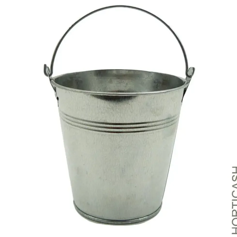 Cache-pot seau avec anse coloris gris - Ø 13 cm