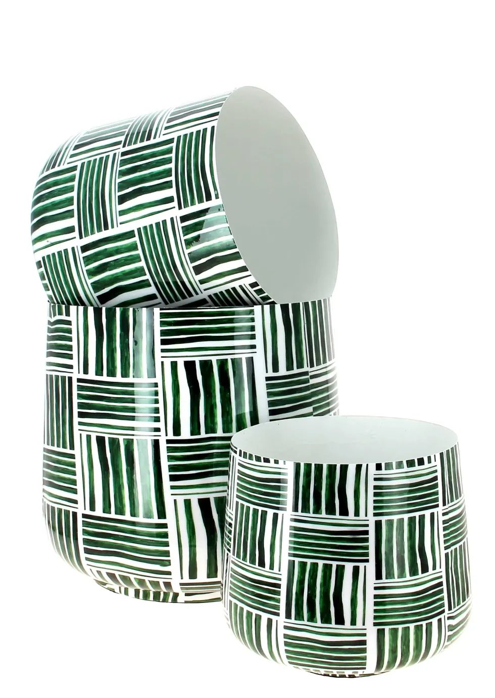 Cache-pot strié coloris vert en zinc taille M - Ø 23 x 20 cm