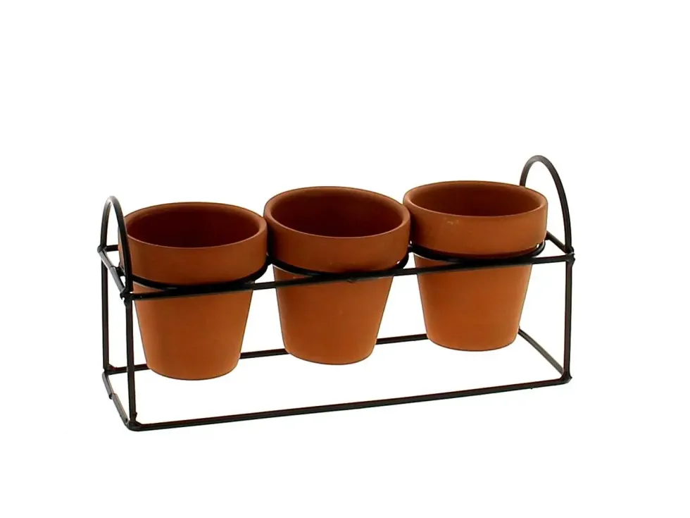 Cache-pot triple sur base coloris marron Baby - Ø 6,3 x 6,5 cm