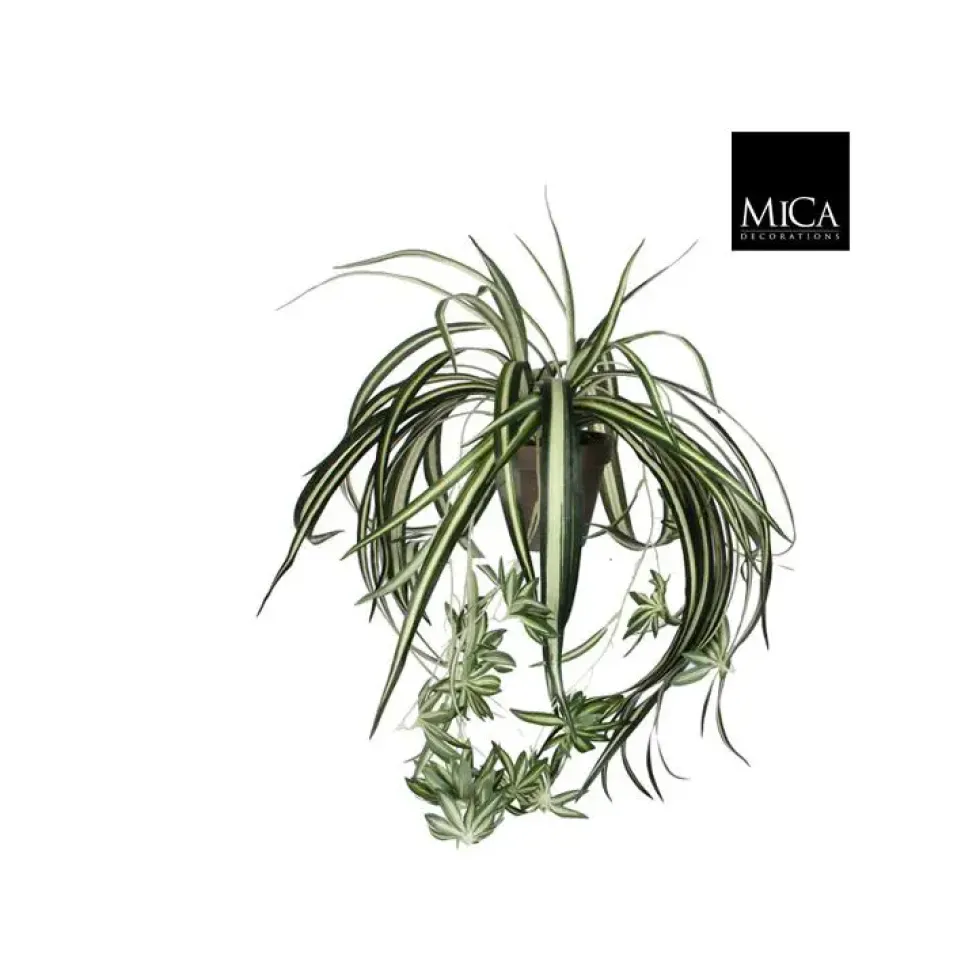 Chlorophytum artificiel vert en pot gris L45 x Ø 45 cm