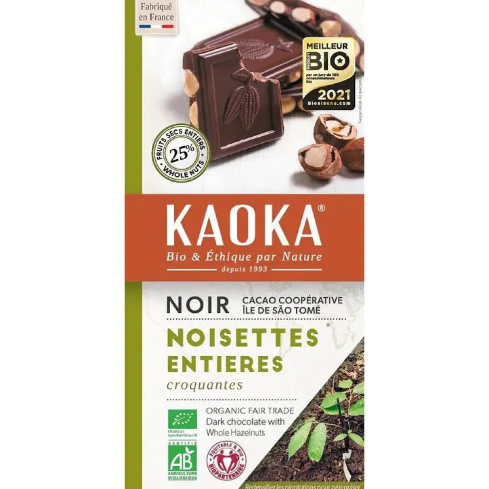 Chocolat noir aux noisettes entières bio - 180 g