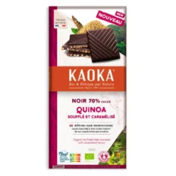 Chocolat noir bio 70% cacao au quinoa soufflé caramélisé Kaoka - 100 g