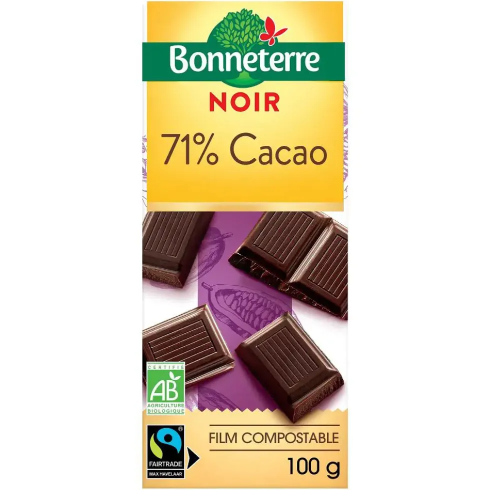 Chocolat noir 71% cacao en tablette de 100 g