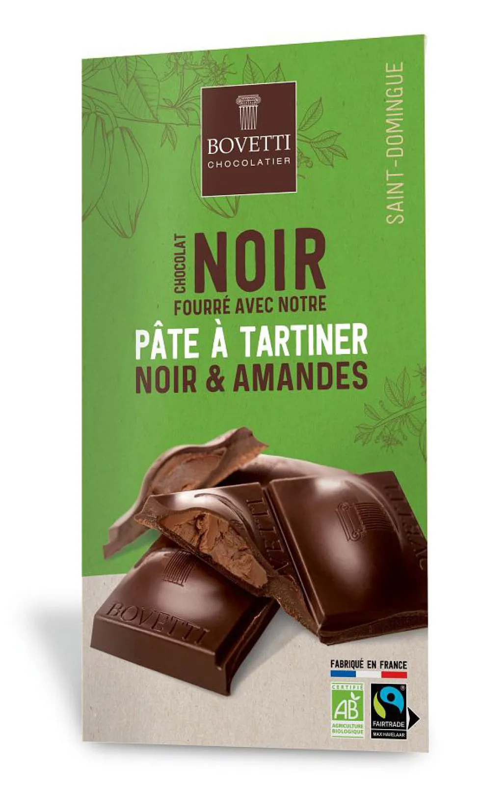 Chocolat noir pâte à tartiner chocolat noir amandes bio Bovetti - 100 g