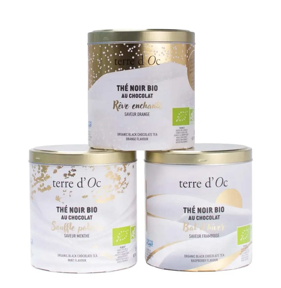 Coffret de 3 thés noirs bio au chocolat Terre d’Oc - 150 g