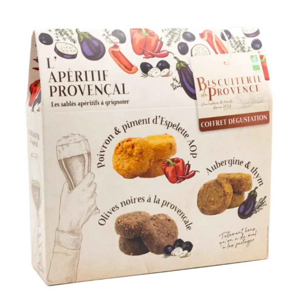Coffret dégustation l'apérif sablés provençal bio Biscuiterie de Provence - 180 g