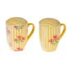 Coffret mug en céramique à rayures jaunes et motif fleurs avec filtre Louise - 12 x 9 x 12 cm