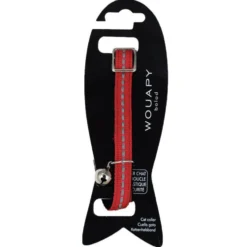 Collier pour chat en velours coloris rouge avec galon réfléchissant Wouapy - Taille unique