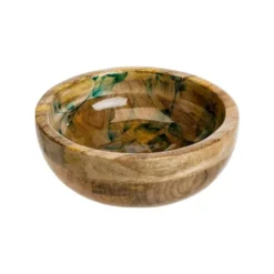 Coupe en bois de manguier à décor de feuillage vert petit modèle - Ø 15 x H 5 cm
