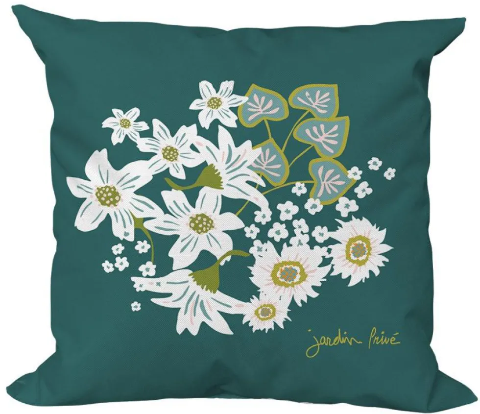 Coussin déco en polyester/coton vert Jardin Privé Guirlande Fleurie - 40 x 40 x 15 cm