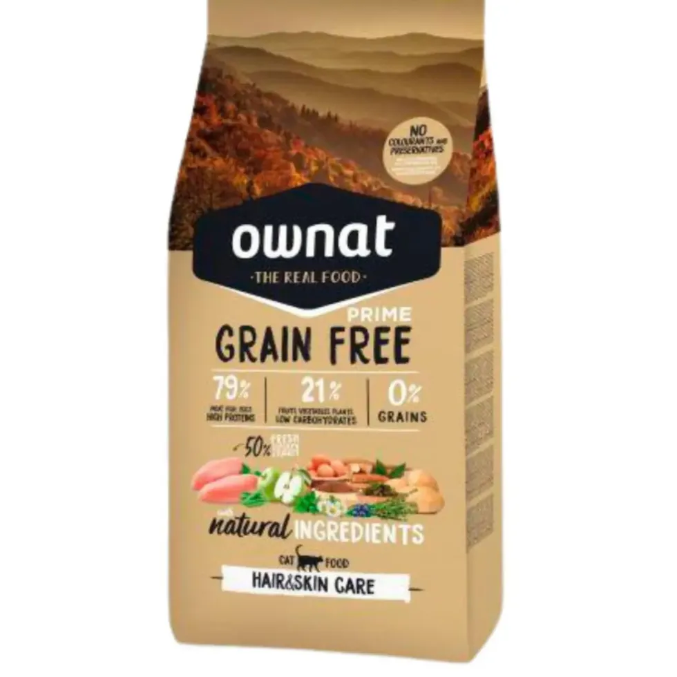 Croquette pour chat adulte Grain Free Prime Hair & Skin à la volaille Ownat - 3 kg
