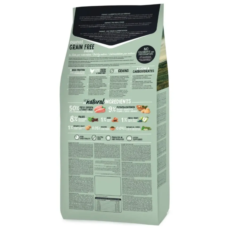 Croquette pour chien adulte au poulet et à la dinde sans céréales Ownat Prime Adult - 12 kg