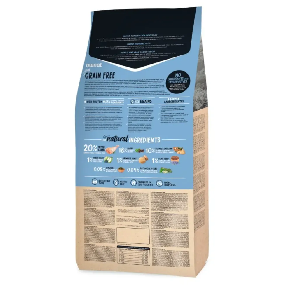 Croquette pour chien adulte Just Grain Free à l’agneau Ownat - 3 kg