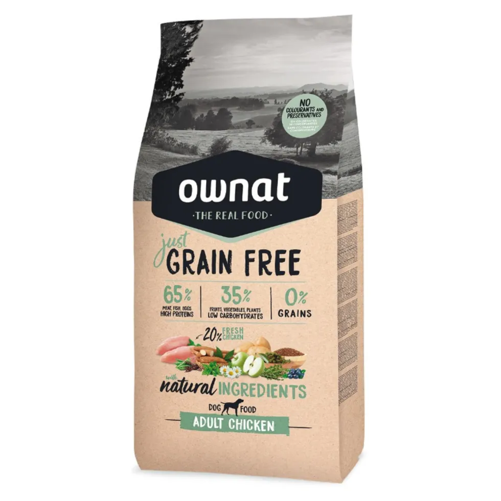 Croquette pour chien adulte Just Grain Free au poulet Ownat - 14 kg