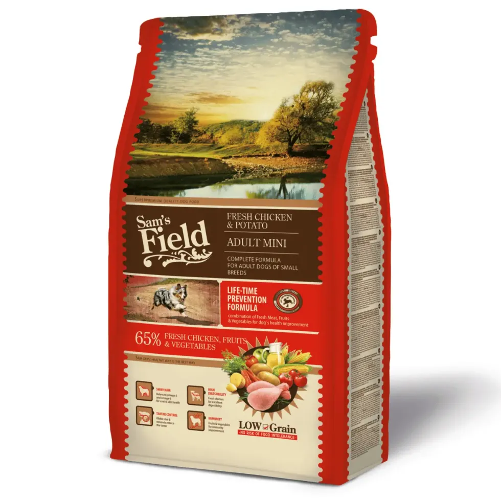 Croquette pour chien adultemini au poulet avec des pommes de terre Sam's Field - 2,5 kg