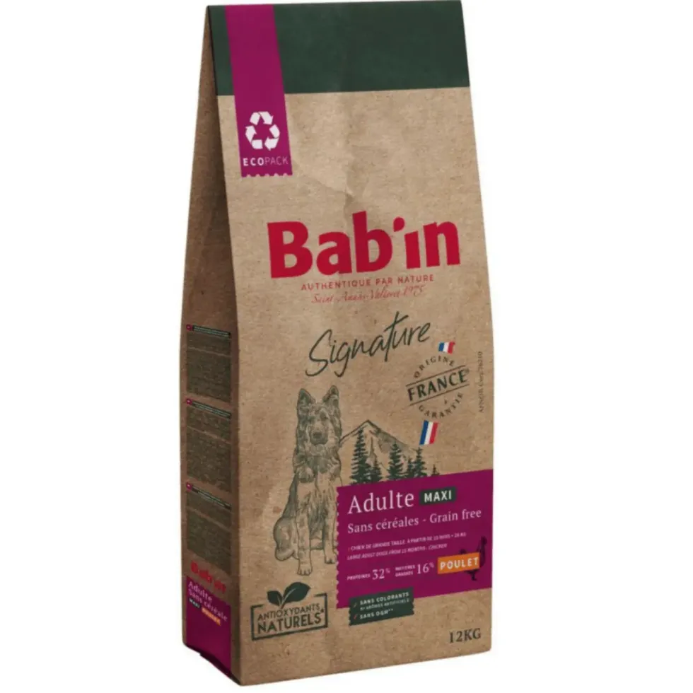 Croquettes pour chien maxi adulte au poulet sans céréales Bab'in Signature - 12 kg