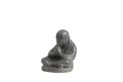 Décoration pour jardin aquatique coloris noir en pierre reconstituée figurine moine assis SEDA - 19 cm