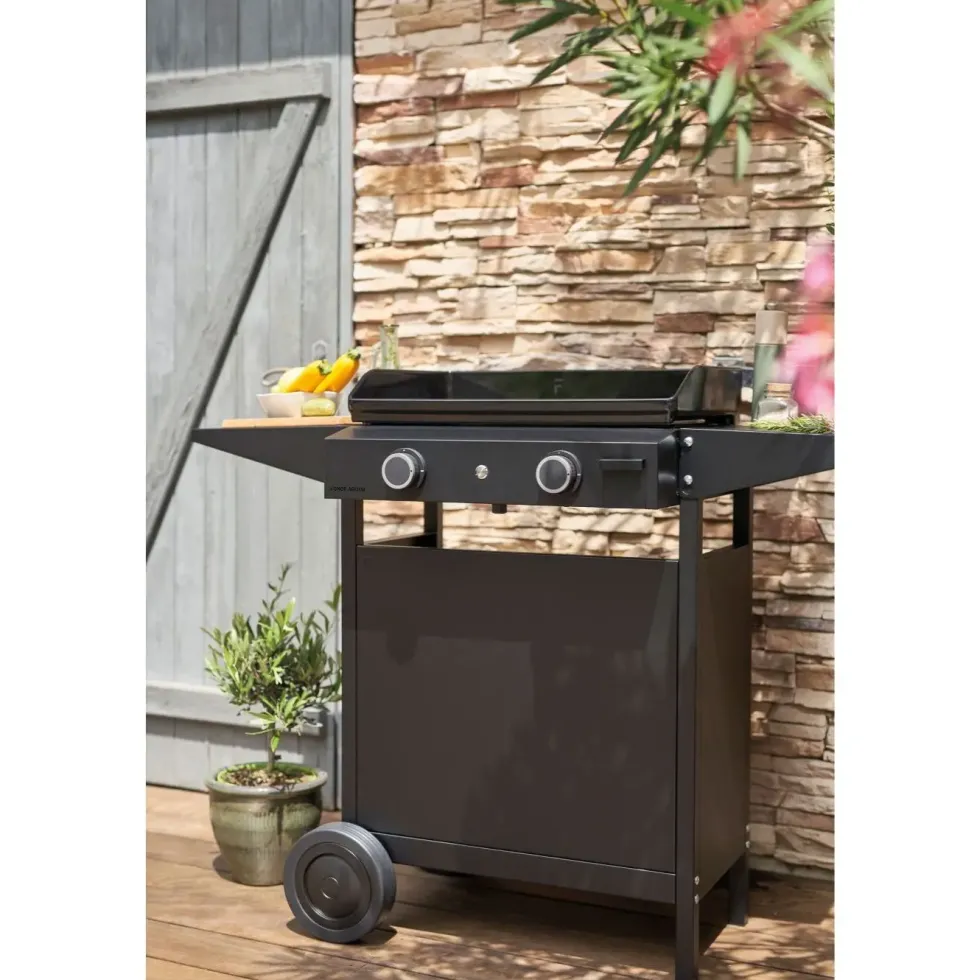 Desserte chariot pour plancha Origin fermé 60 coloris noir en acier Forge Adour Origin - 83,2 x 128,6 x 55,8 cm