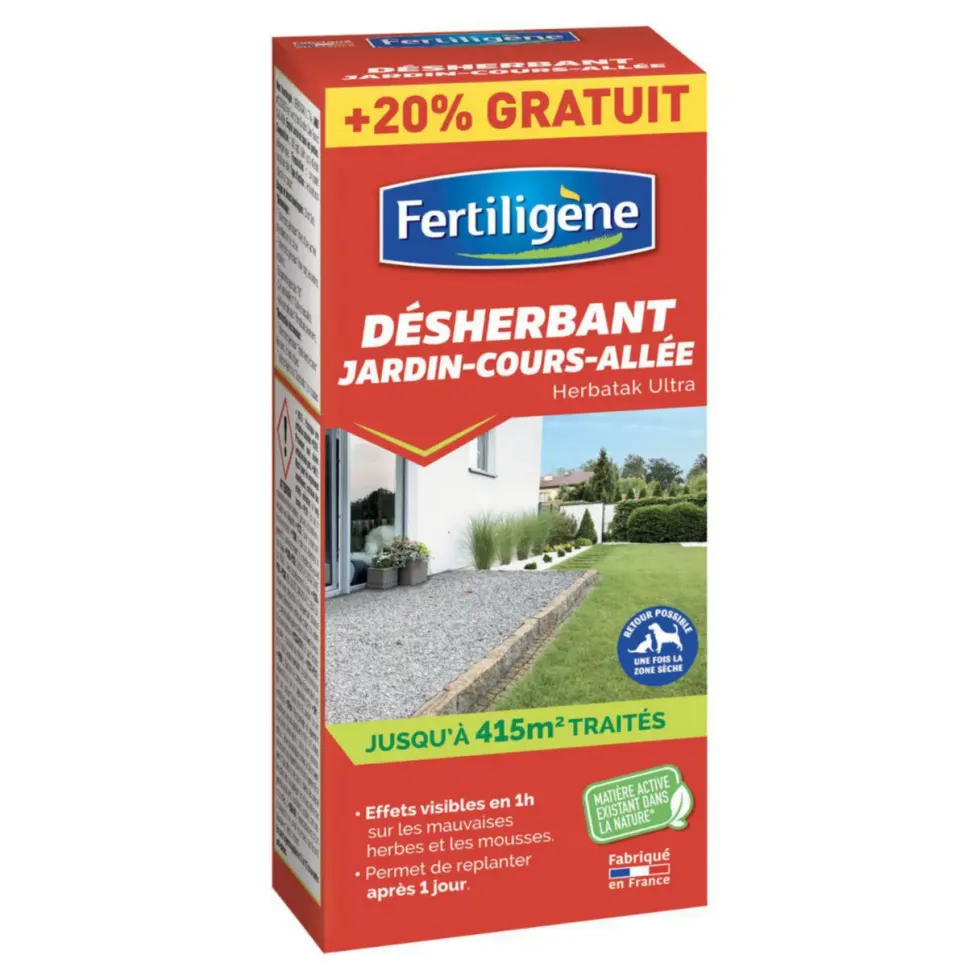 Désherbant concentré jardin pour cours et allées Fertiligène - 800 ml (+20% gratuit)